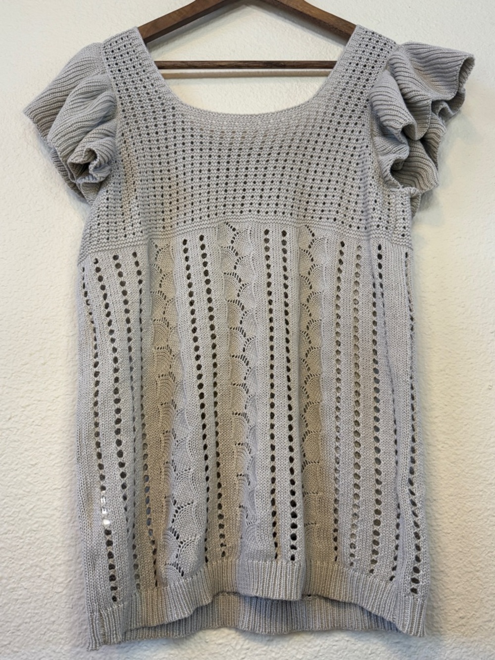 Flutter Sleeve Knit Top, in Tan, Size Large - Picture 7 of 14